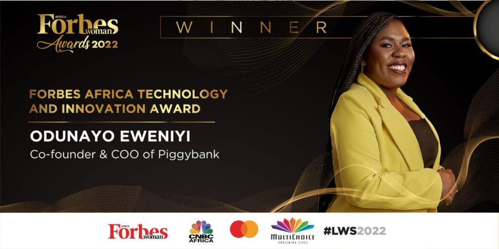 Odunayo Eweniyi wins Forbes Woman Africa Technology and Innovation Award.